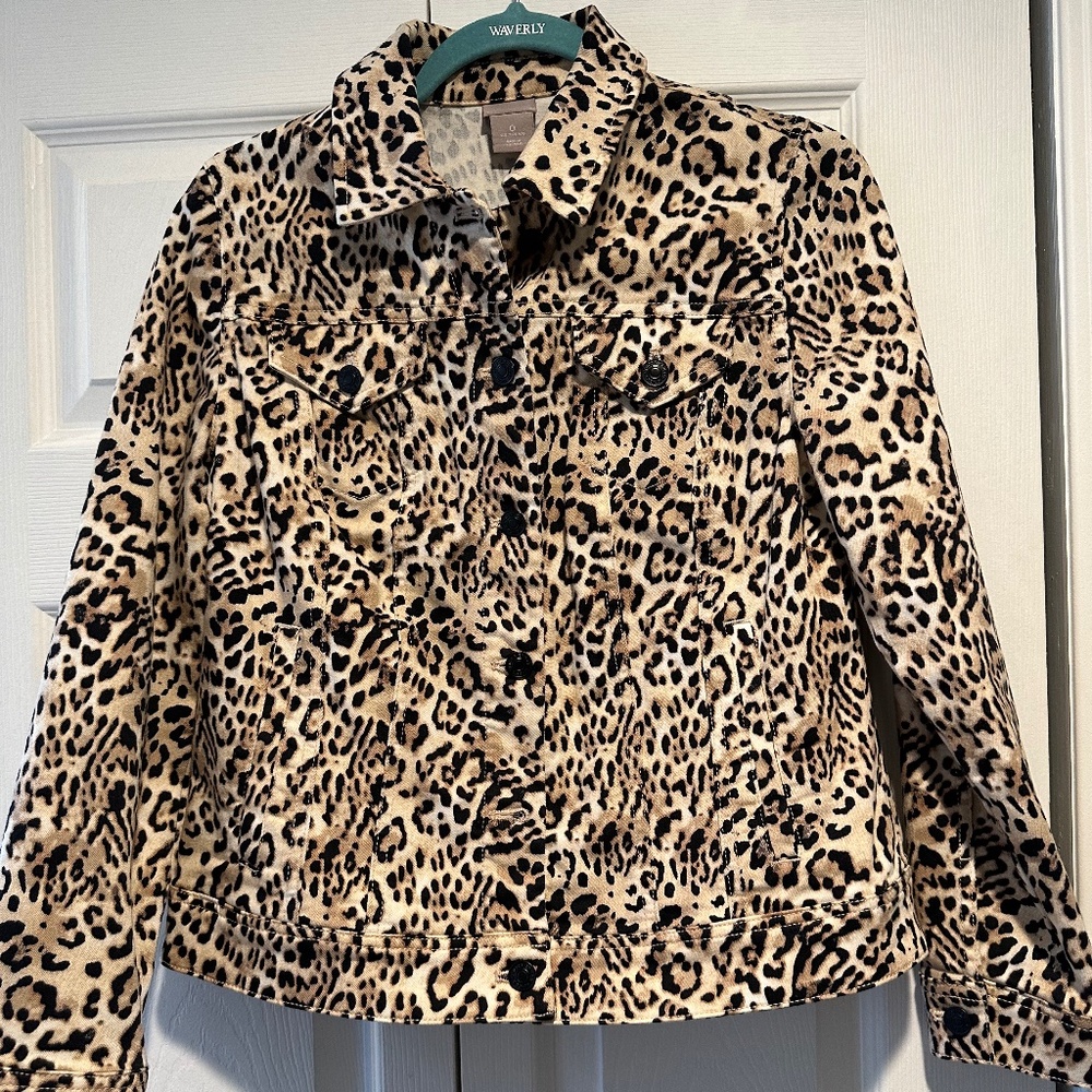 Chico's Leopard Animal Print Denim Jacket